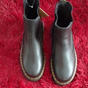 Dr. Martens Black Ankle Boots with Yellow Stitching